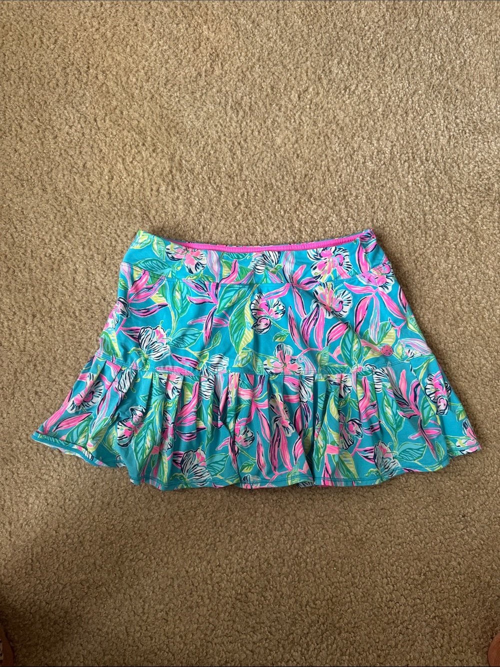 Lilly Pulitzer Turquoise Floral Ruffle Skort with Pink Accents